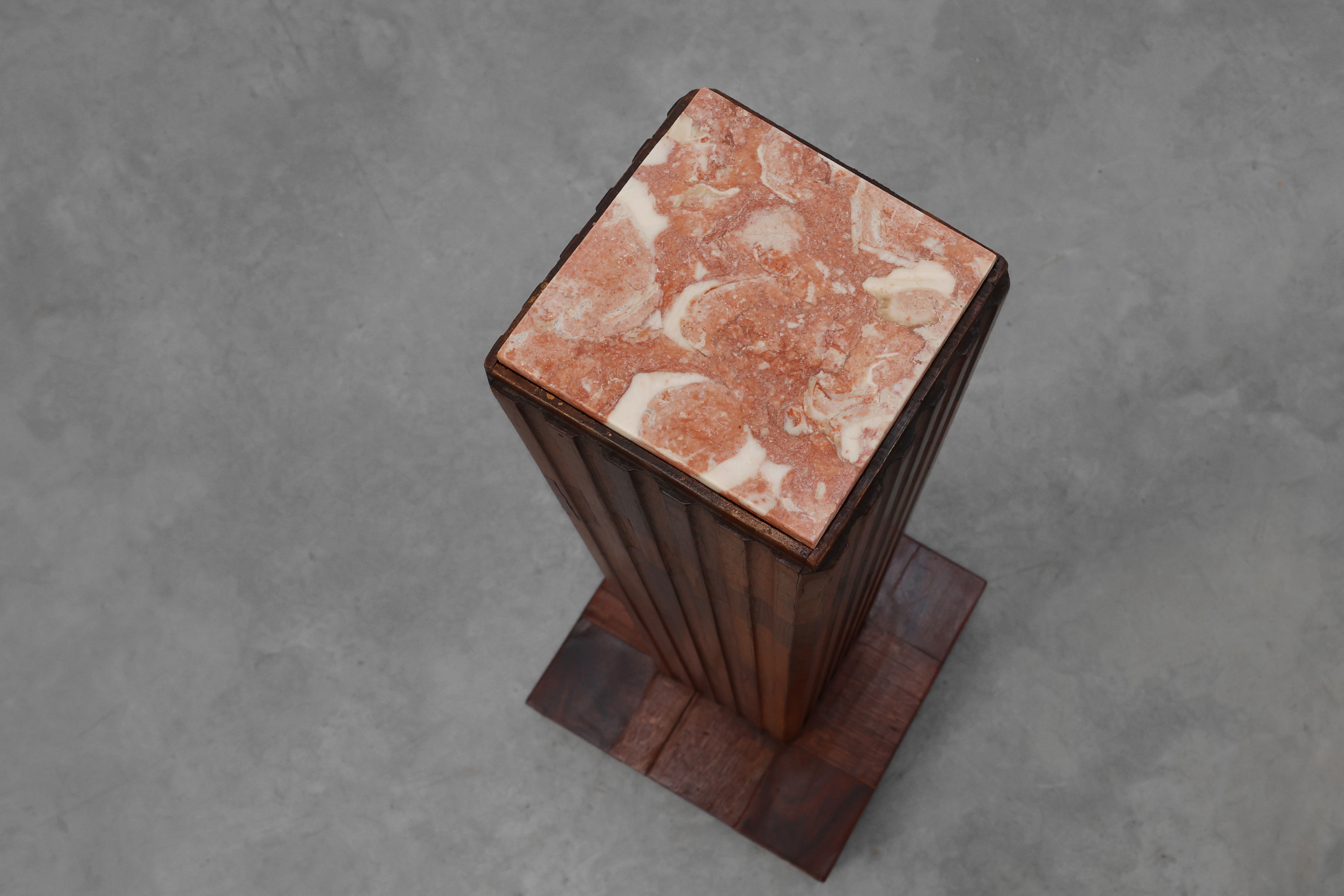 Art Deco oak and red marble pedestal or side table, France 1920sthumbnail
